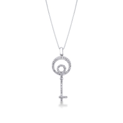 18k white gold fancy key pendant with diamonds