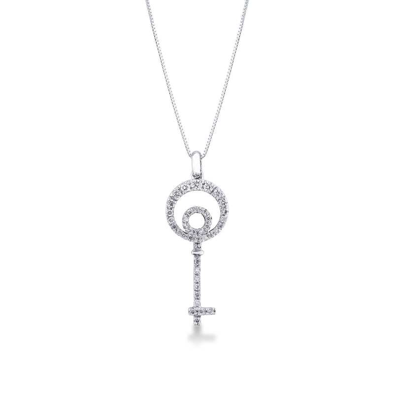 18k white gold fancy key pendant with diamonds
