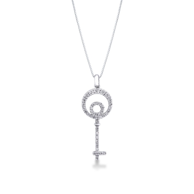 18k white gold fancy key pendant with diamonds