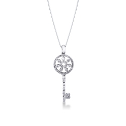 Fancy key pendant with diamonds in 18k white gold