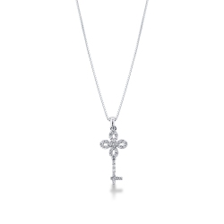 Key pendant with diamonds in 18k white gold