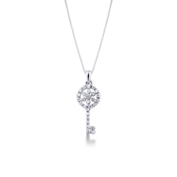 18k white gold key pendant with diamonds