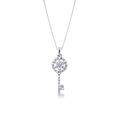 18k white gold key pendant with diamonds