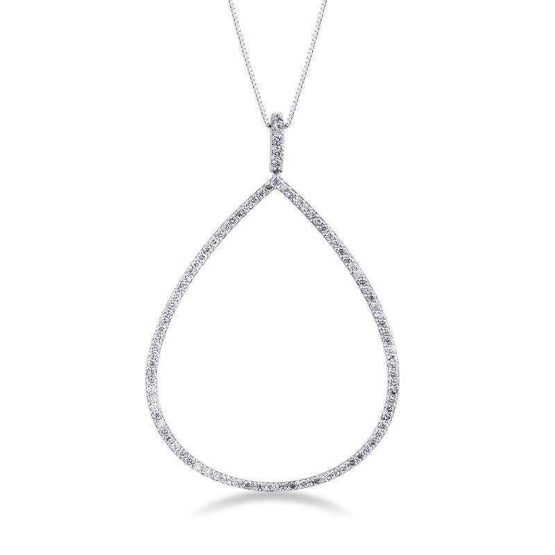 18k white gold drop shape pendant with diamonds