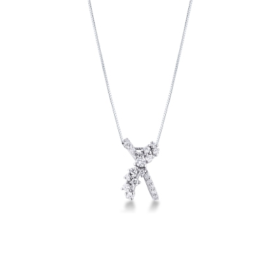 18k white gold necklace with twisted pendant with diamonds