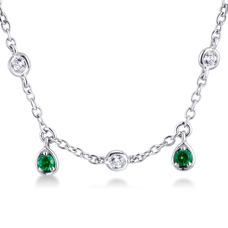 Necklace with diamonds and emerald charms drop shaped