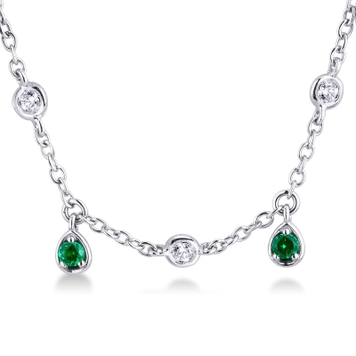 Necklace with diamonds and emerald charms drop shaped