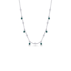 Necklace with diamonds and emerald charms drop shaped