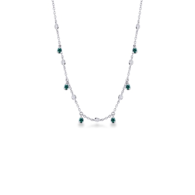 Necklace with diamonds and emerald charms drop shaped