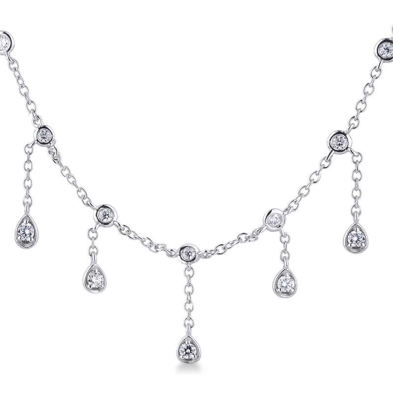 White gold 18k necklace with eleven drop shaped diamond charms