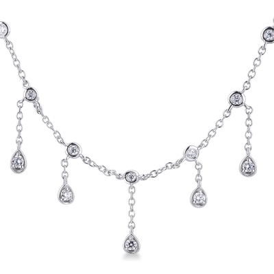 White gold 18k necklace with eleven drop shaped diamond charms