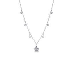 Necklace with 6 round cut diamonds and a heart pendant with diamonds