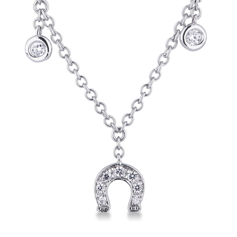 Necklace with 6 round cut diamonds and a diamonds horseshoe pendant