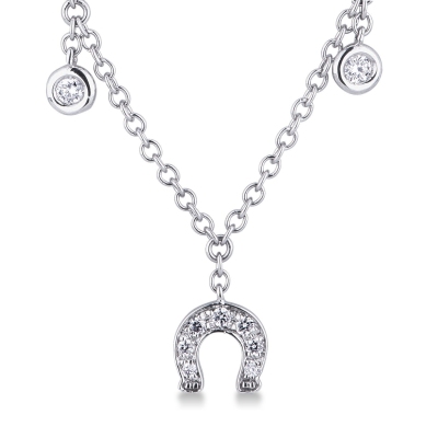 Necklace with 6 round cut diamonds and a diamonds horseshoe pendant