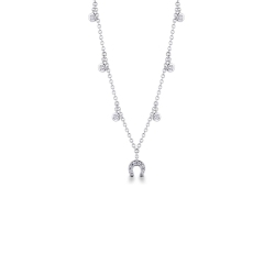 Necklace with 6 round cut diamonds and a diamonds horseshoe pendant