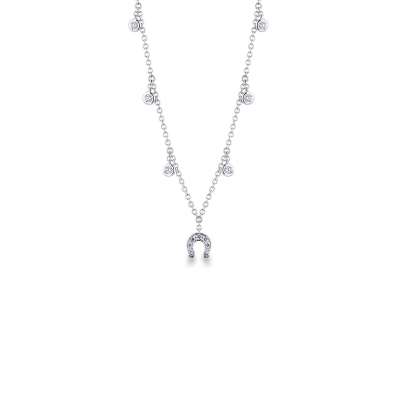 Necklace with 6 round cut diamonds and a diamonds horseshoe pendant