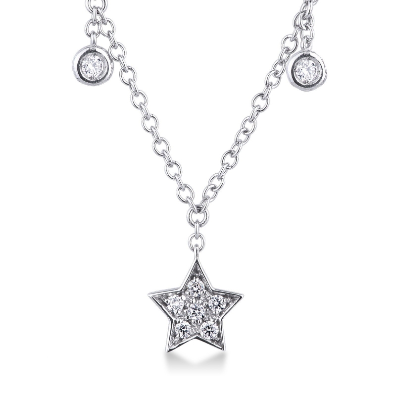 Necklace with a diamond star pendant and diamond charms