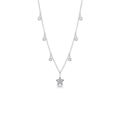 Necklace with a diamond star pendant and diamond charms