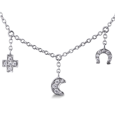 18k white gold necklace with differents charms