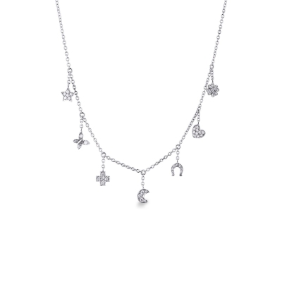 18k white gold necklace with differents charms