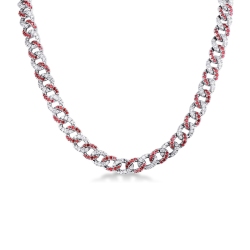 Cuban chain in 18k white gold with rubies and diamonds