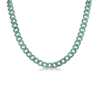 Cuban chain in 18k yellow gold with emeralds