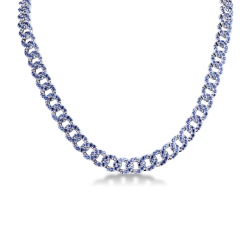 18k white gold cuban chain with blue sapphires
