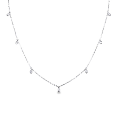 18k white gold necklace with 7 drop charms with 7 diamonds