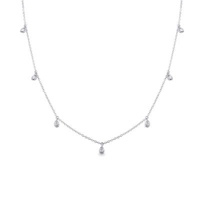 18k white gold necklace with 9 drop charms with 9 diamonds