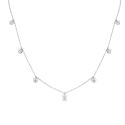 18K white gold necklace with 7 hearts and diamonds