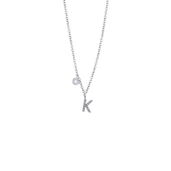 Letter K pendant with diamonds in white gold 18k