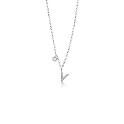 Letter V pendant with diamonds and a little solitaire  