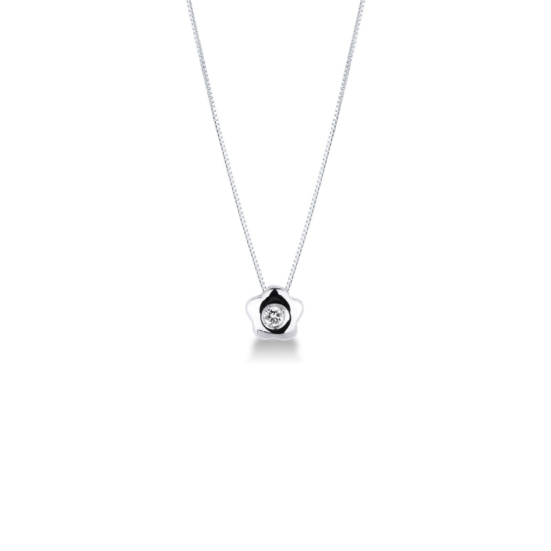 Collana con pendente a fiore in oro bianco 18k e diamante
