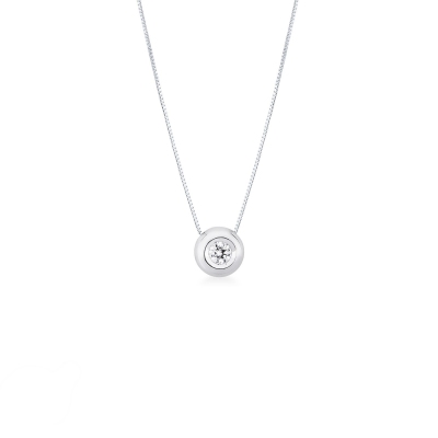 18k white gold full bezel solitaire necklace with 0.12 ct diamond