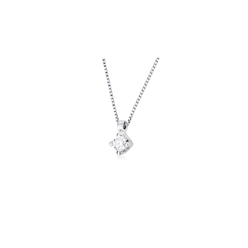 Collana punto luce rombo in oro bianco 18k con diamante, ct 0,10