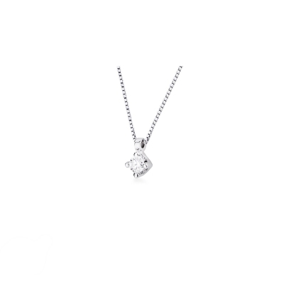 Collana punto luce rombo in oro bianco 18k con diamante, ct 0,10