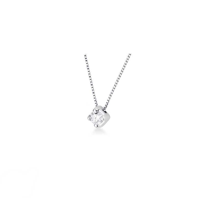 Collana punto luce in oro bianco 18k con diamante, ct 0,10