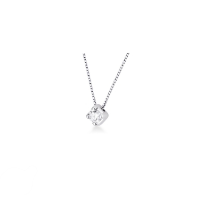 Collana punto luce in oro bianco 18k con diamante, ct 0,10