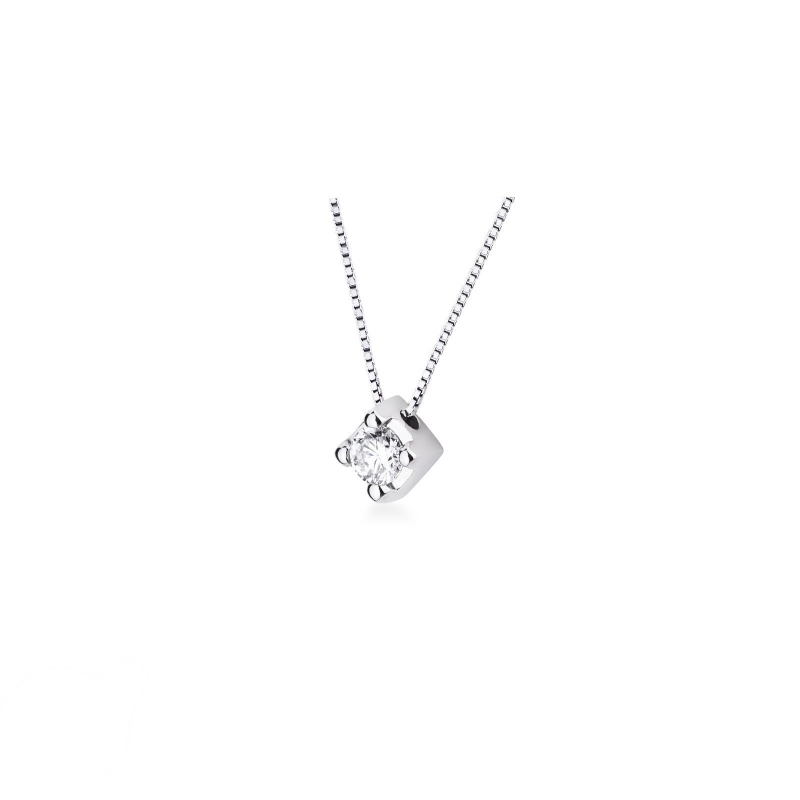 Collana punto luce in oro bianco 18k con diamante, ct 0,25