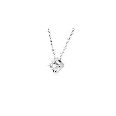 Collana punto luce in oro bianco 18k con diamante, ct 0,25