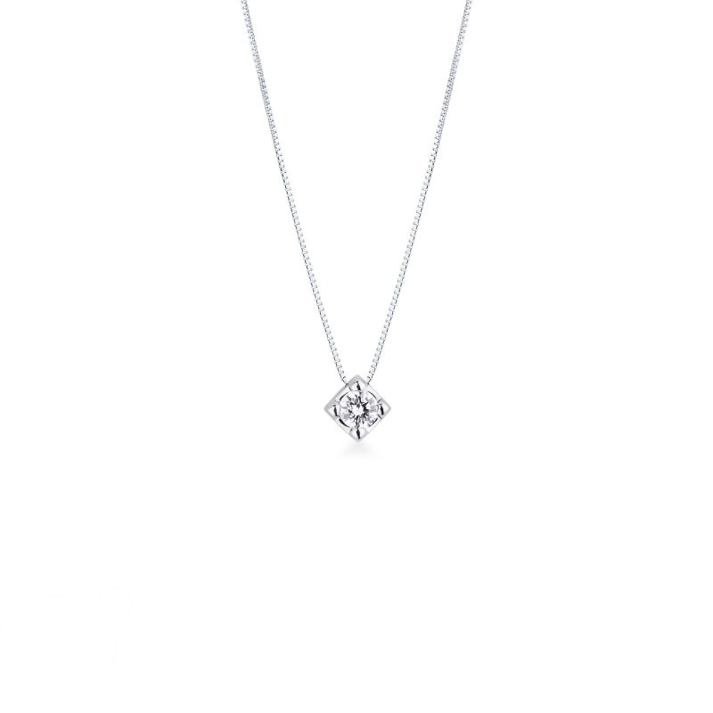 Collana punto luce in oro bianco 18k con diamante, ct 0,25
