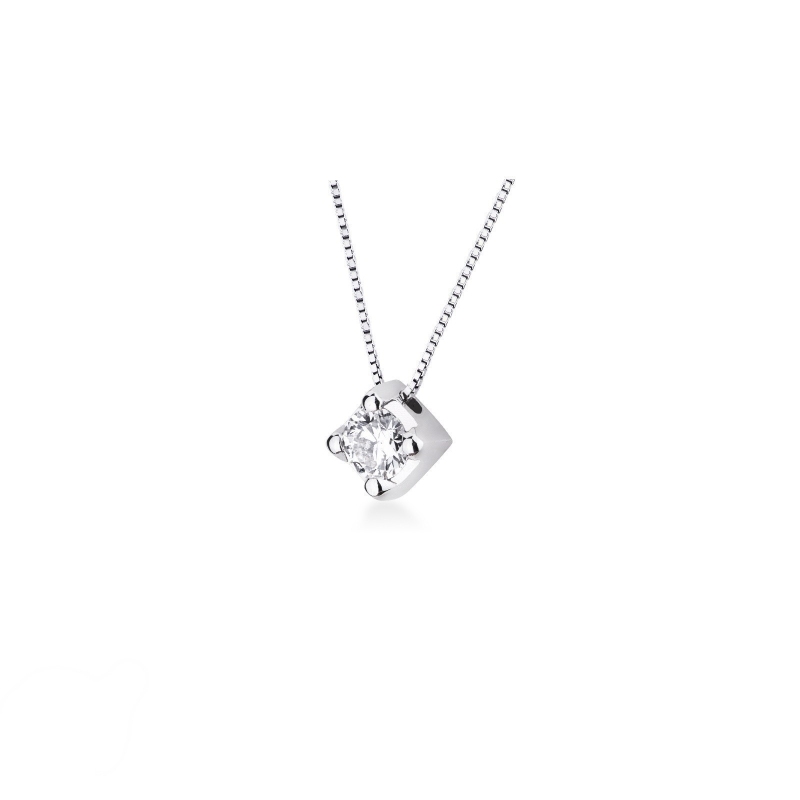 Collana punto luce in oro bianco 18k con diamante, ct 0,30