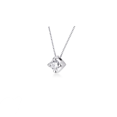 Collana punto luce in oro bianco 18k con diamante, ct 0,30
