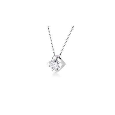 Collana punto luce in oro bianco 18k con diamante, ct 0,40