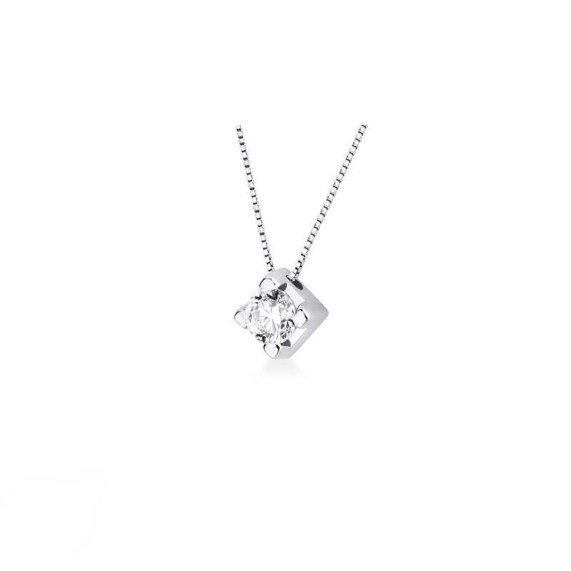 Collana punto luce rombo in oro bianco 18k con diamante, ct 0,50