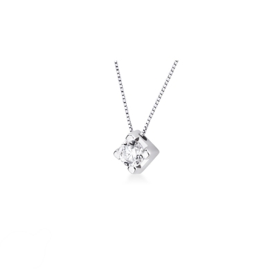 Collana punto luce rombo in oro bianco 18k con diamante, ct 0,50