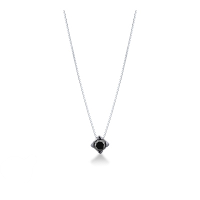 Collana in oro bianco 18k e punto luce con diamante nero e punte brunite, 0.75 ct