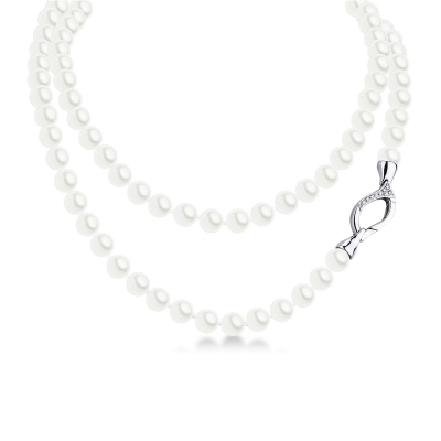 Japanese pearl necklace with diamond 18k white gold swivel snap hook