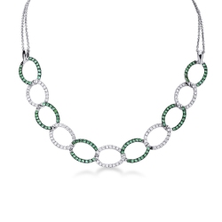 Oval chain with emeralds and diamonds, 18k white gold