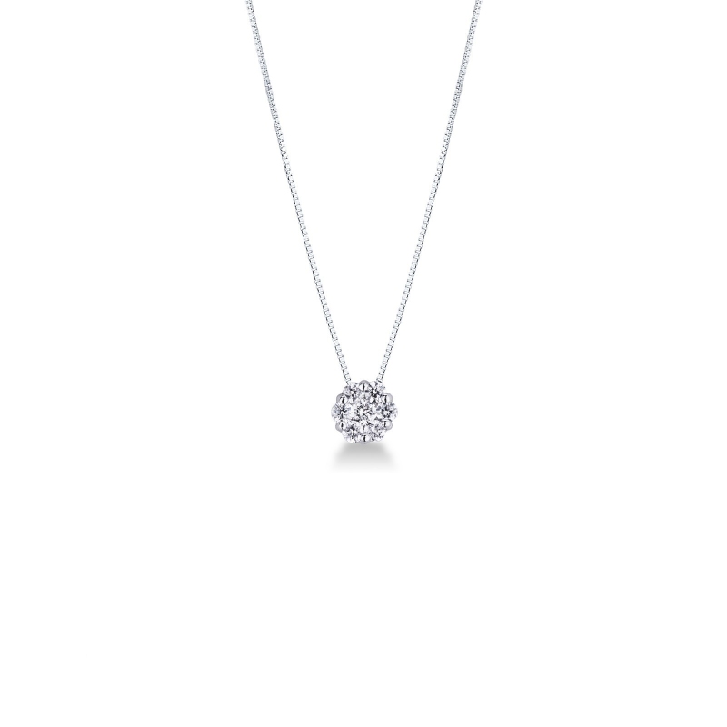 18k white gold solitaire necklace with diamond illusion pendant